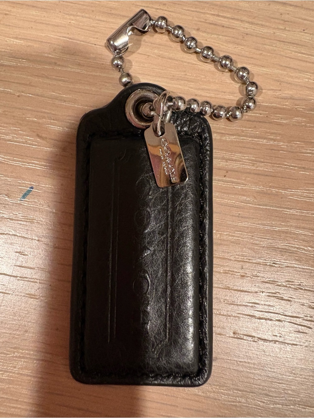 Coach Black Leather Hang Tag with Small Silver Coach Tag/Charm